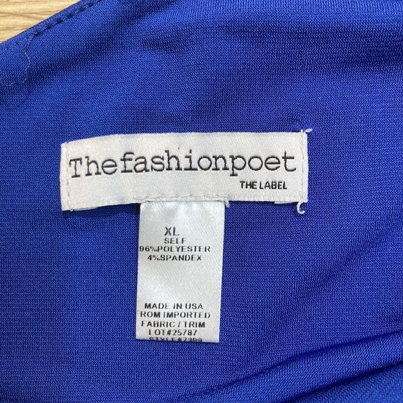 The Fashion Poet Dress Women’s Sz XL Blue One Shoulder Ruched Midi - Picture 4 of 9